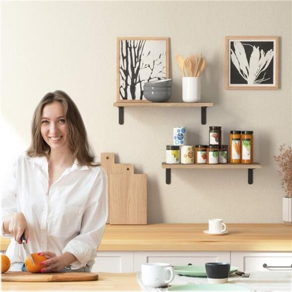 Rustic Wood Shelves Set of 2, Farmhouse Style Floating Shelf - Picture 4 of 8